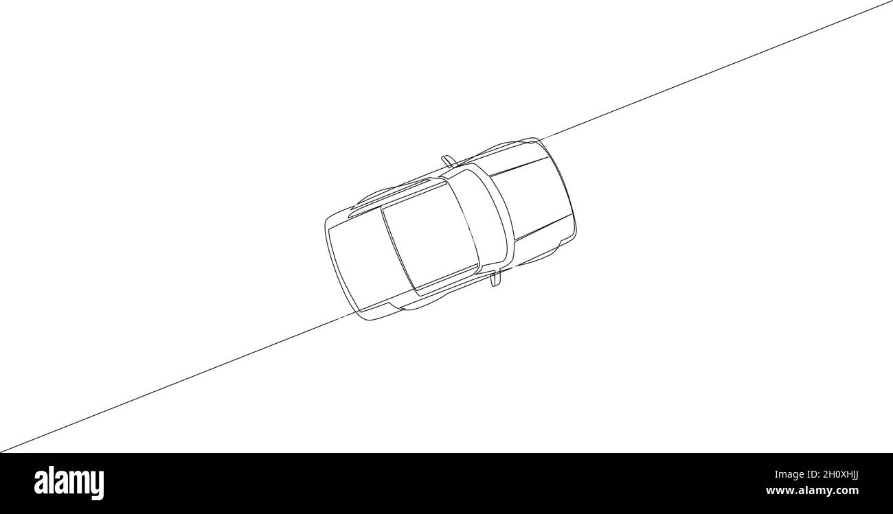 Continuous line drawing of a simple car. View from above. Vector illustration Stock Vector