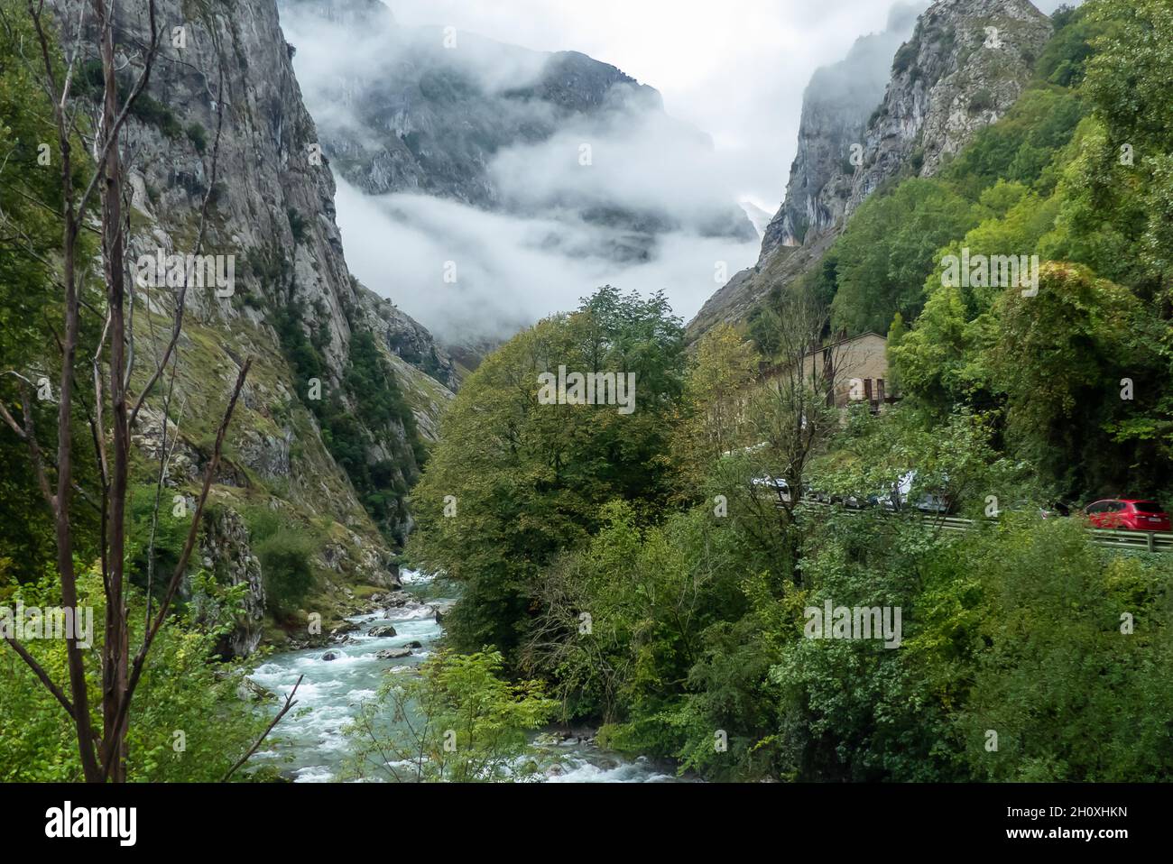 Asturias in Spain: The Ruta de Cares and the Rio Cares gorge. Stock Photo