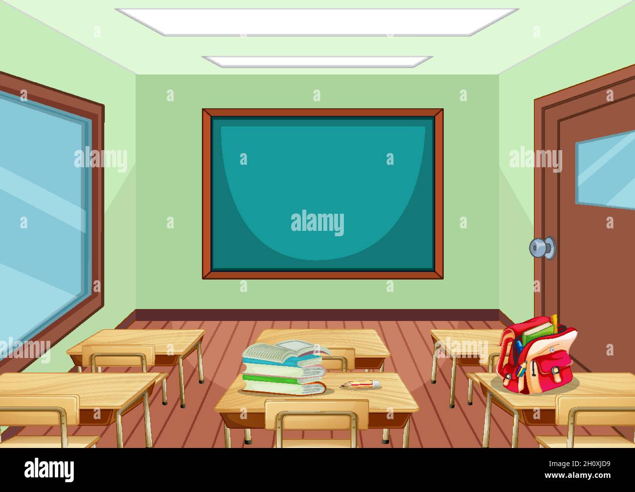 Empty Classroom Interior With Chalkboard Illustration Stock Vector Image And Art Alamy 