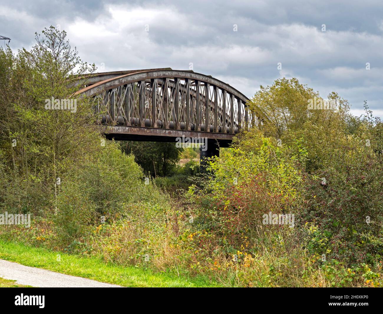Disused railway bridge at Fairburn Ings, West Yorkshire, England Stock Photo