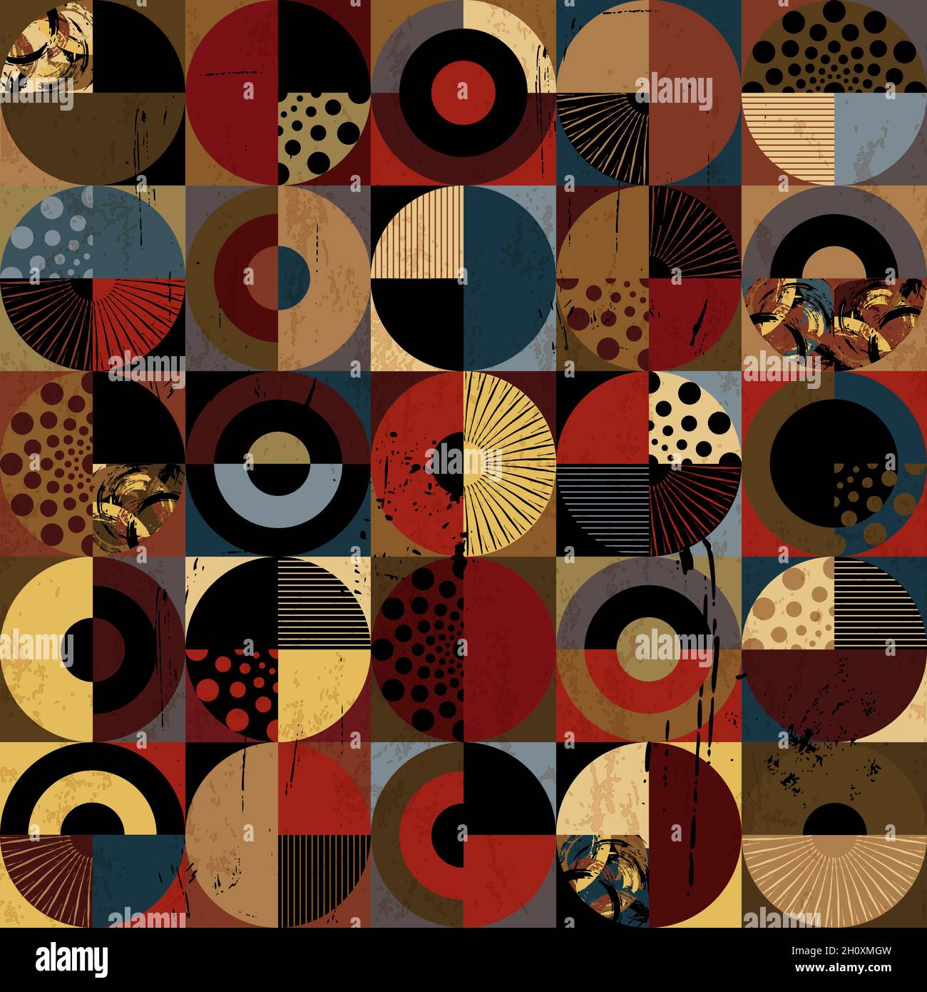 seamless background pattern, with circles, squares, paint strokes and splashes Stock Vector