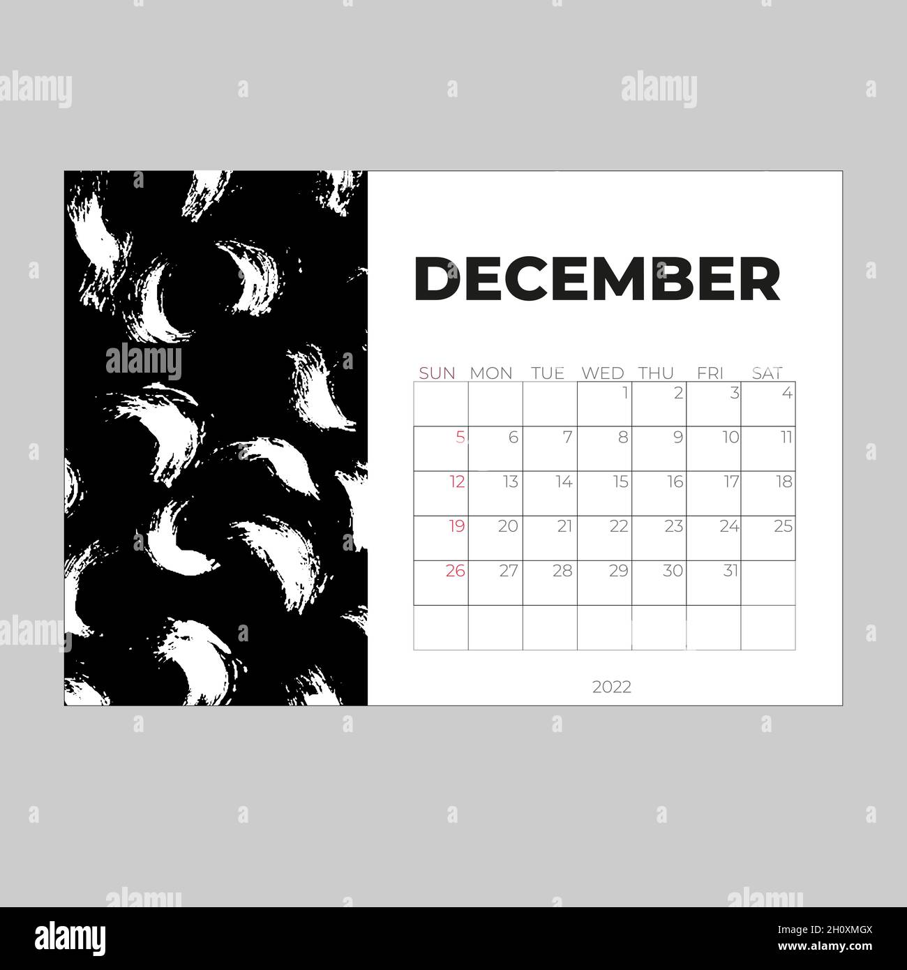 Desk calender 2022, December month template, Calendar 2022 template