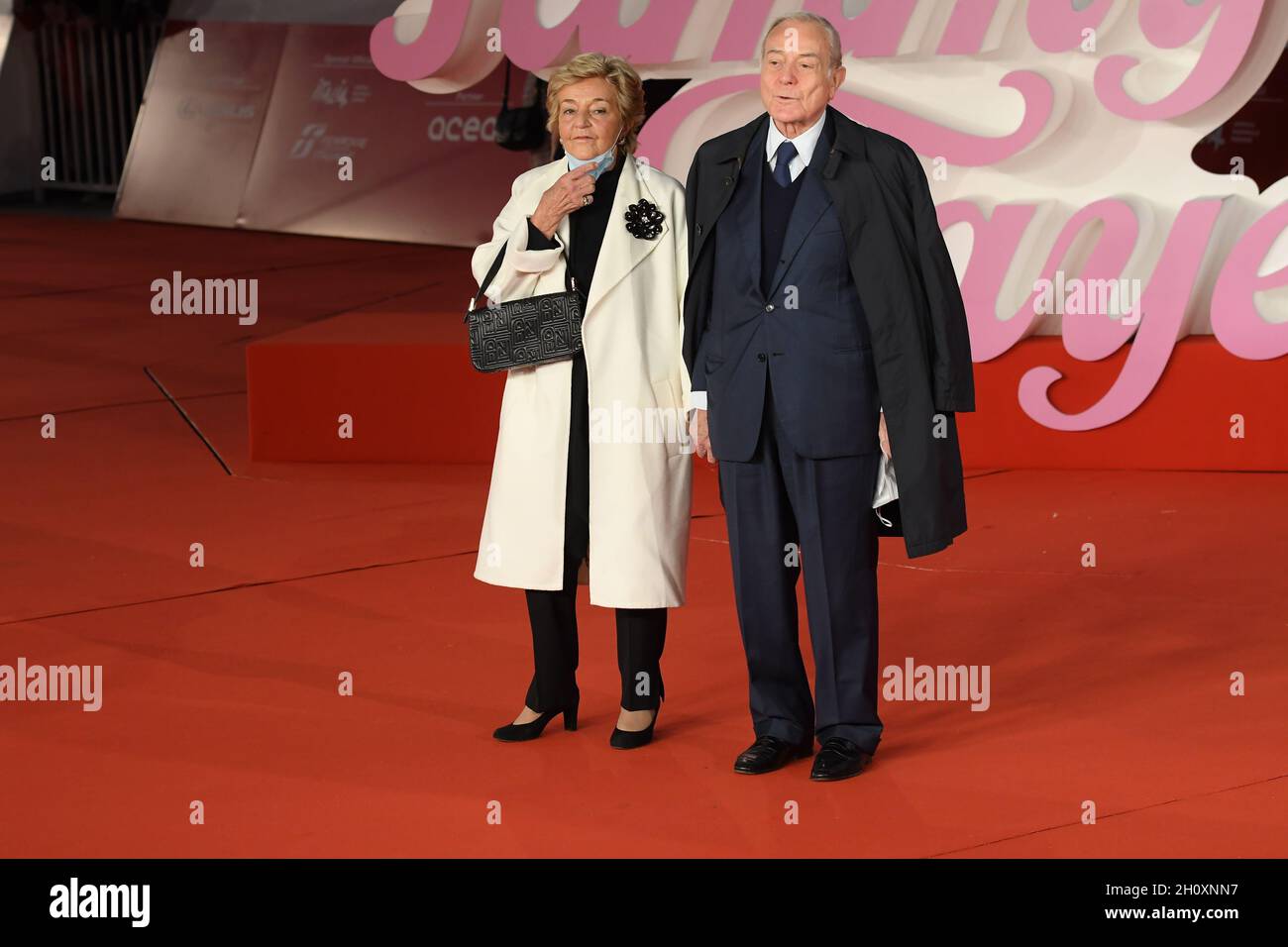 Italian politician Gianni Letta with his wife Maddalena Marignetti at Rome  Film Fest 2021. The Eyes of Tammy Faye (Gli occhi di Tammy Faye) Red  Carpet. Rome (Italy), October 14th, 2021 (Photo