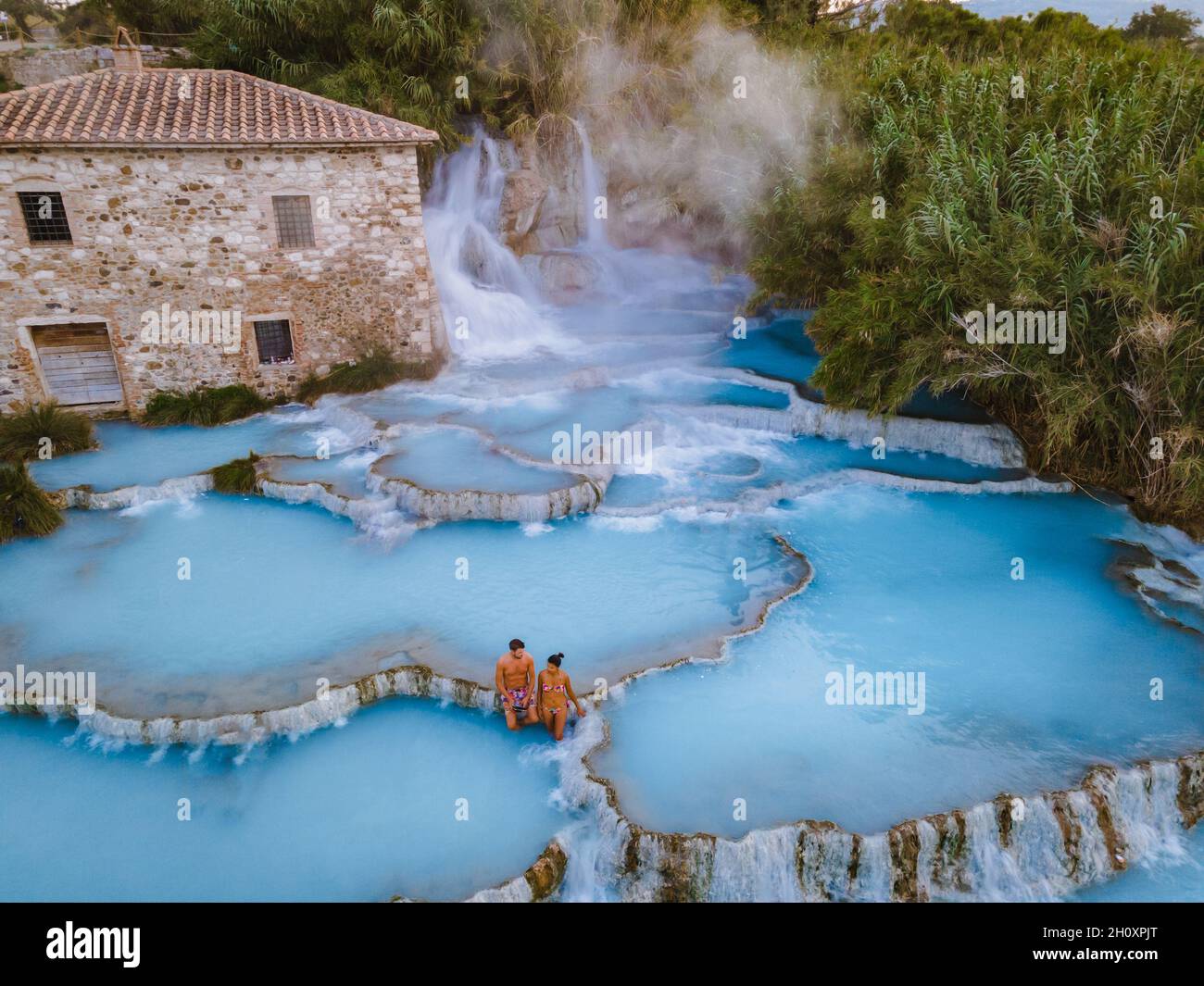 Toscane Italy, natural spa with waterfalls and hot springs at Saturnia