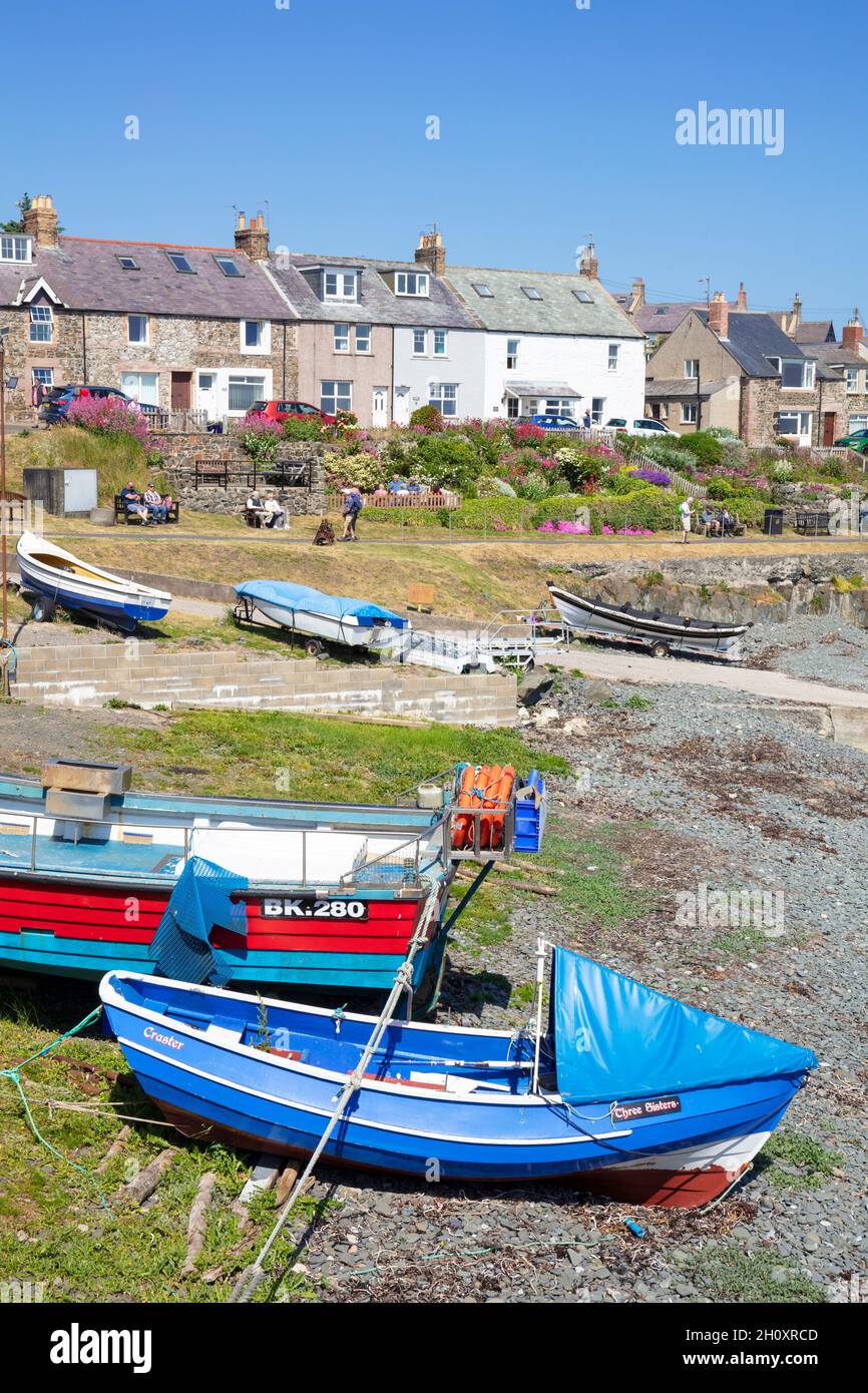 Craster Northumberland coast Fishing boats in the harbour in the coastal village of Craster Northumberland Northumbria England GB UK Europe Stock Photo