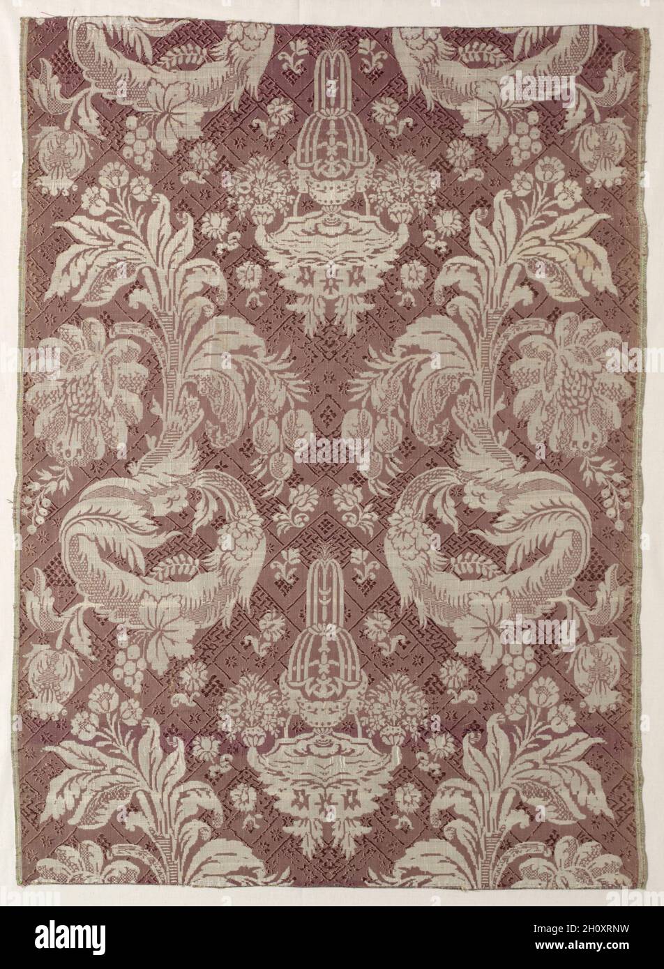 Lengths of Textile, early 1700s. France or Italy, early 18th century. Silk with supplementary weft brocading; average: 81.7 x 56 cm (32 3/16 x 22 1/16 in.). Stock Photo