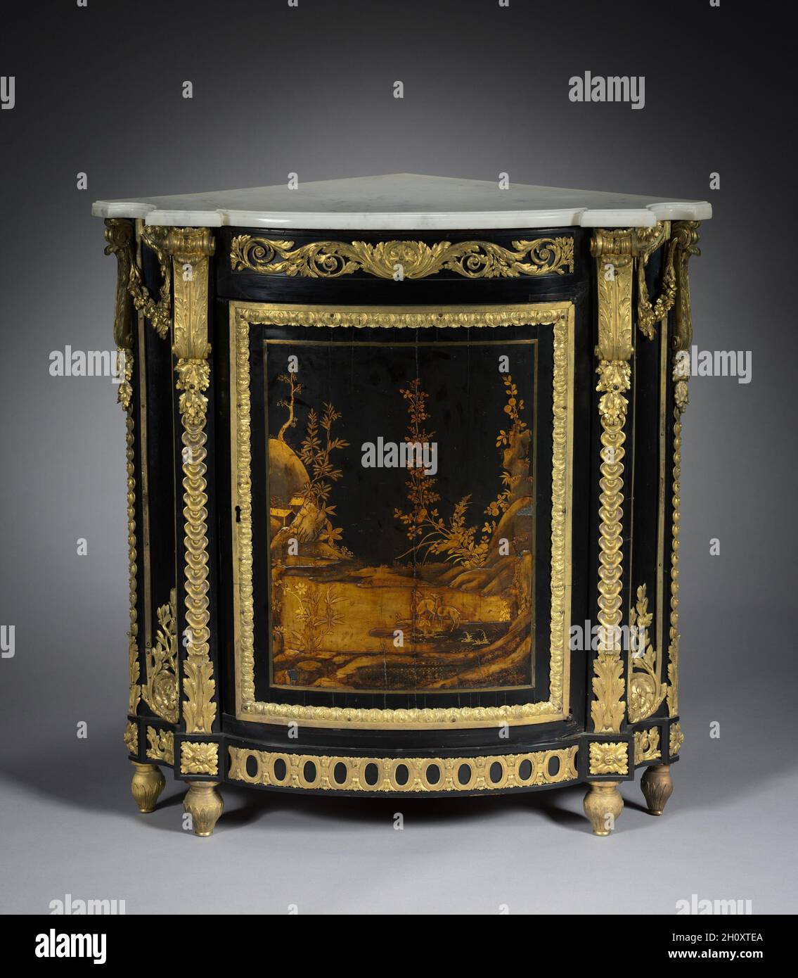 Corner Cabinet, c. 1765- 1770. René Dubois (French, 1737-1798). Ebony veneer, Japanese lacquer, gilt bronze mounts; overall: 88 x 82.9 cm (34 5/8 x 32 5/8 in.). Stock Photo