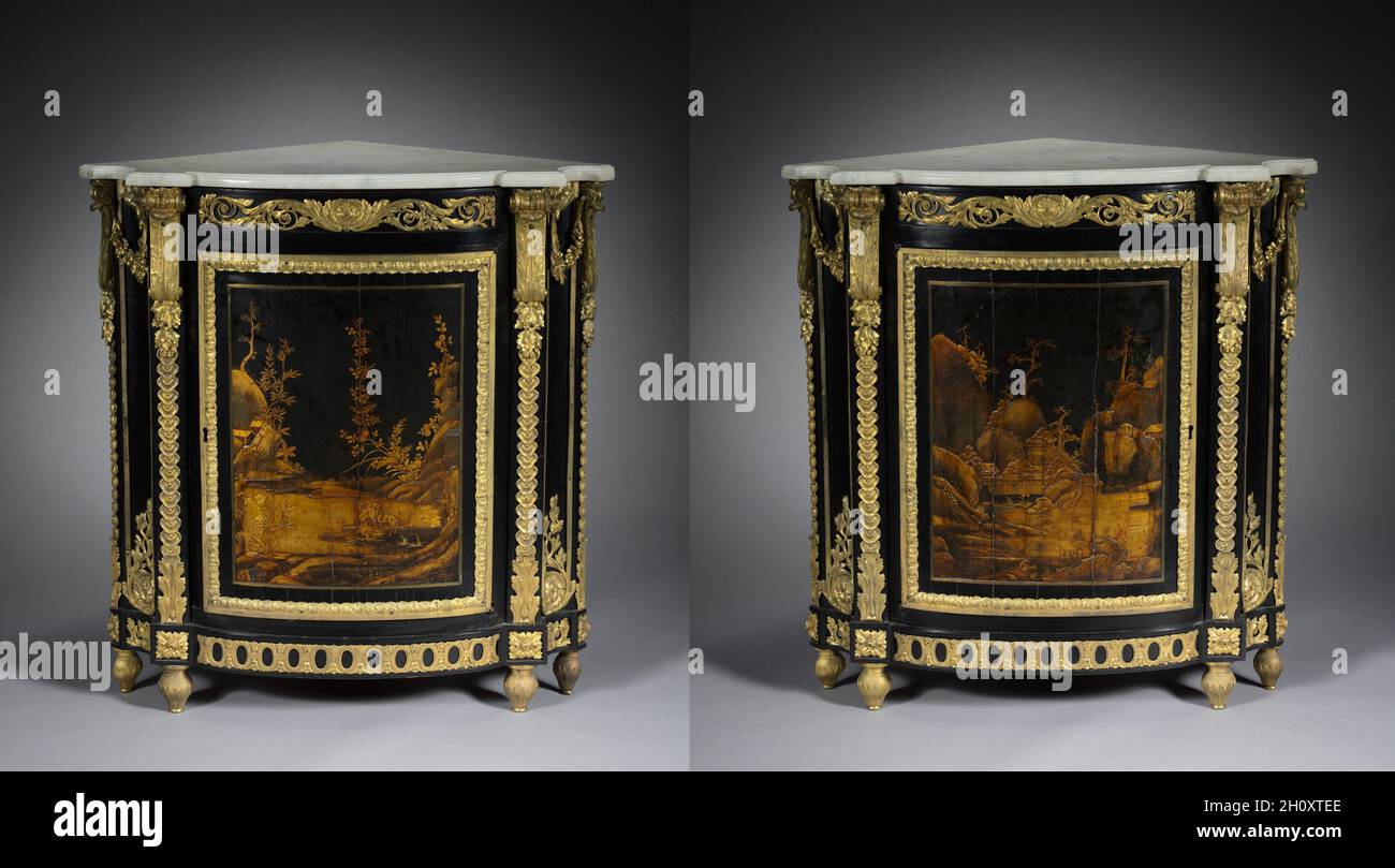 Pair of Corner Cabinets, c. 1765- 1770. René Dubois (French, 1737-1798). Ebony veneer, Japanese lacquer, gilt bronze mounts; Stock Photo