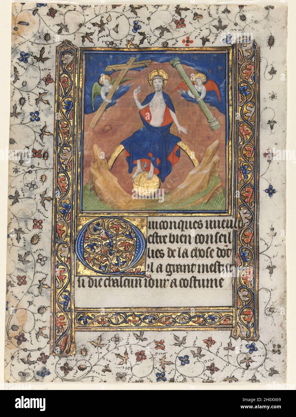 Leaf from a Book of Hours: Christ in Judgment, c. 1415. Workshop of Boucicaut Master (French, Paris, active about 1410-25). Ink, tempera, and gold on vellum; sheet: 17 x 12.5 cm (6 11/16 x 4 15/16 in.). Stock Photo