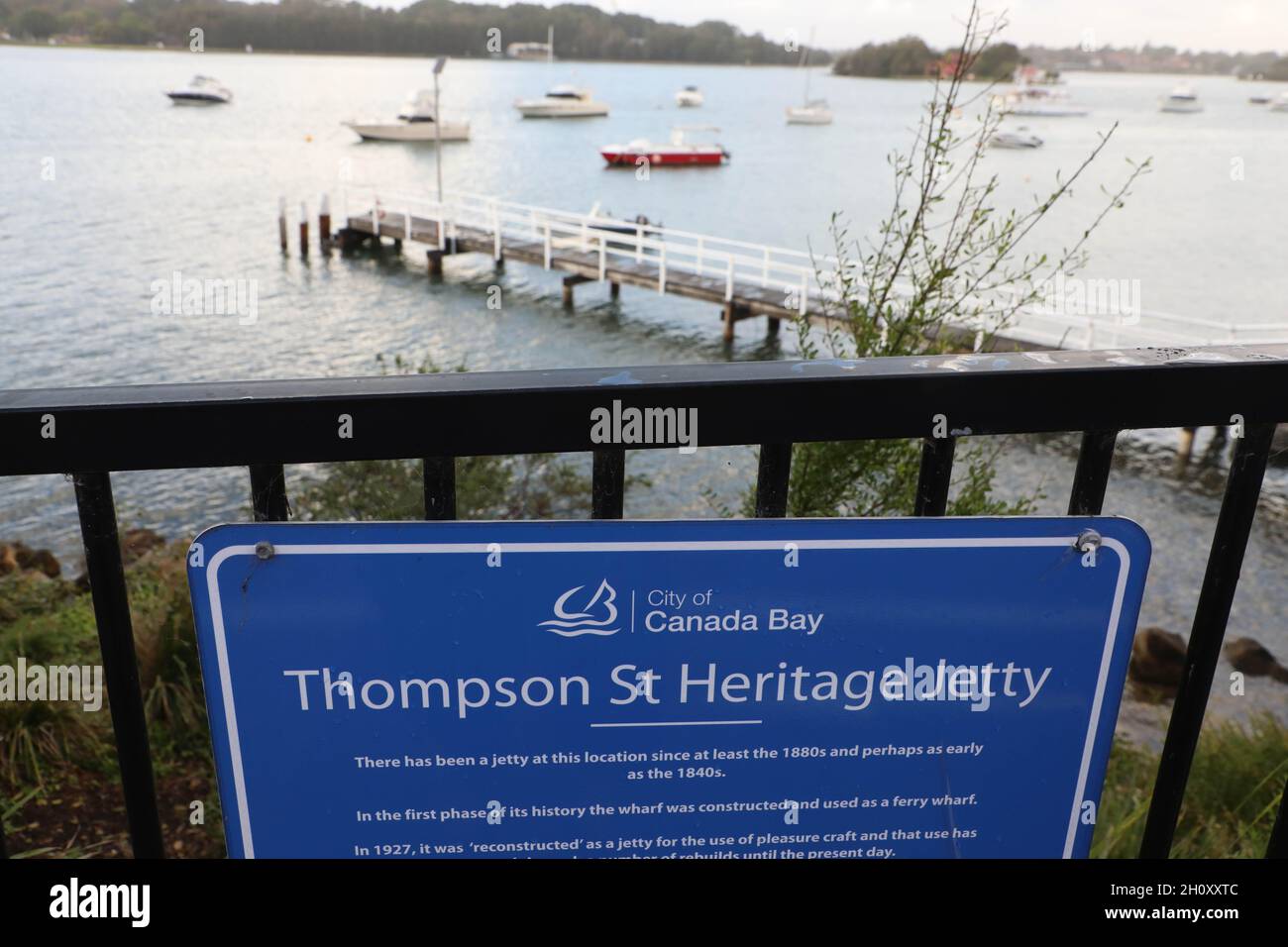 Thompson Street heritage jetty, Drummoyne on the Parramatta River. Stock Photo