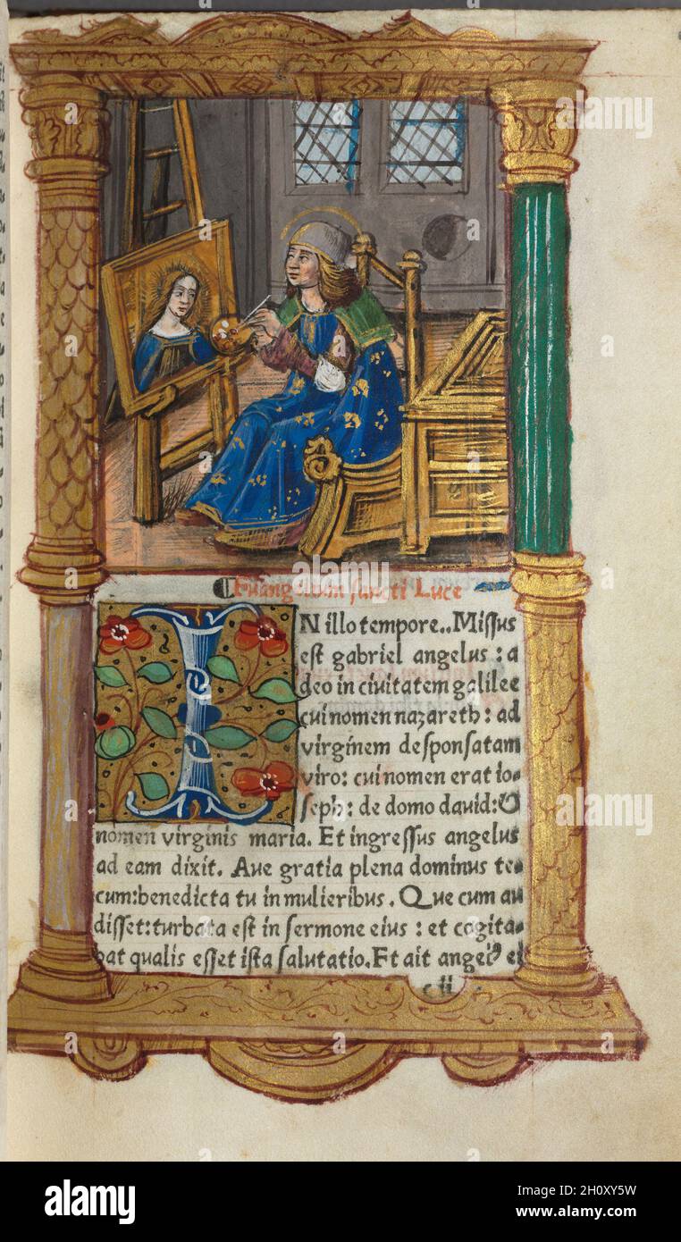Printed Book of Hours (Use of Rome): fol.18r, St. Luke, 1510. Guillaume Le Rouge (French, Paris, active 1493-1517). 112 Printed folios on parchment, bound; Stock Photo