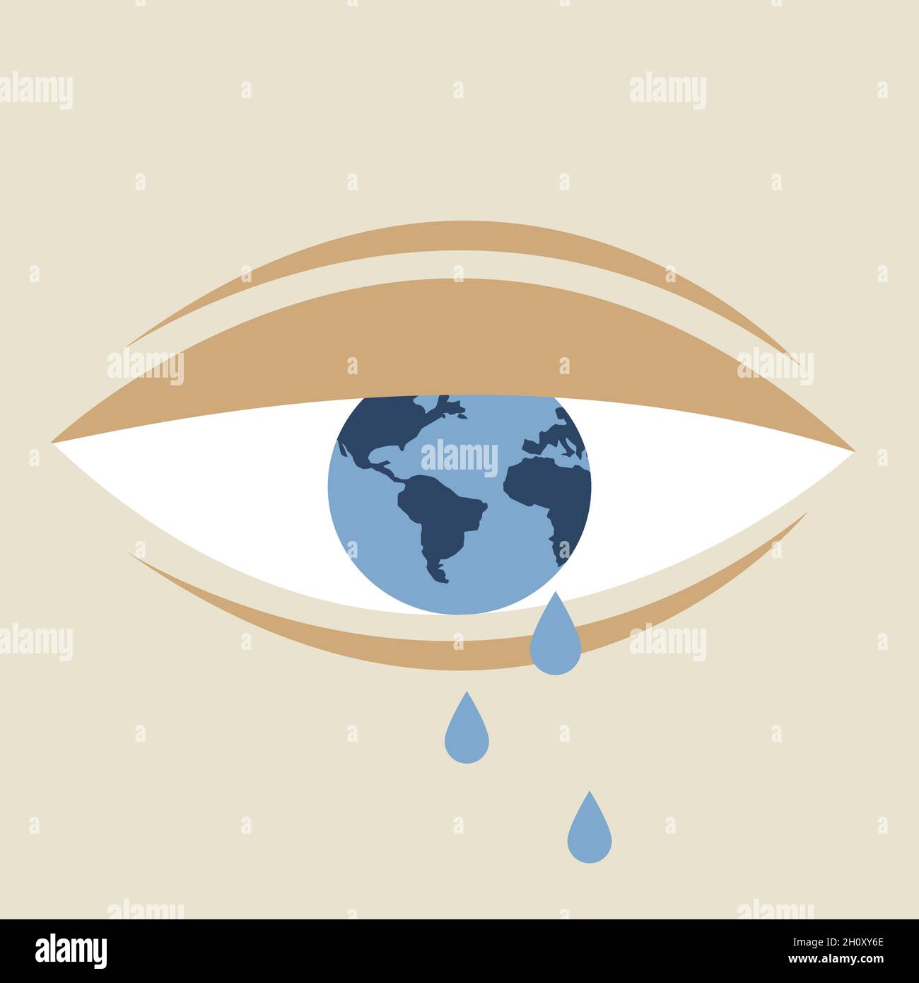 An eye is conceptualised as planet earth that sheds tears