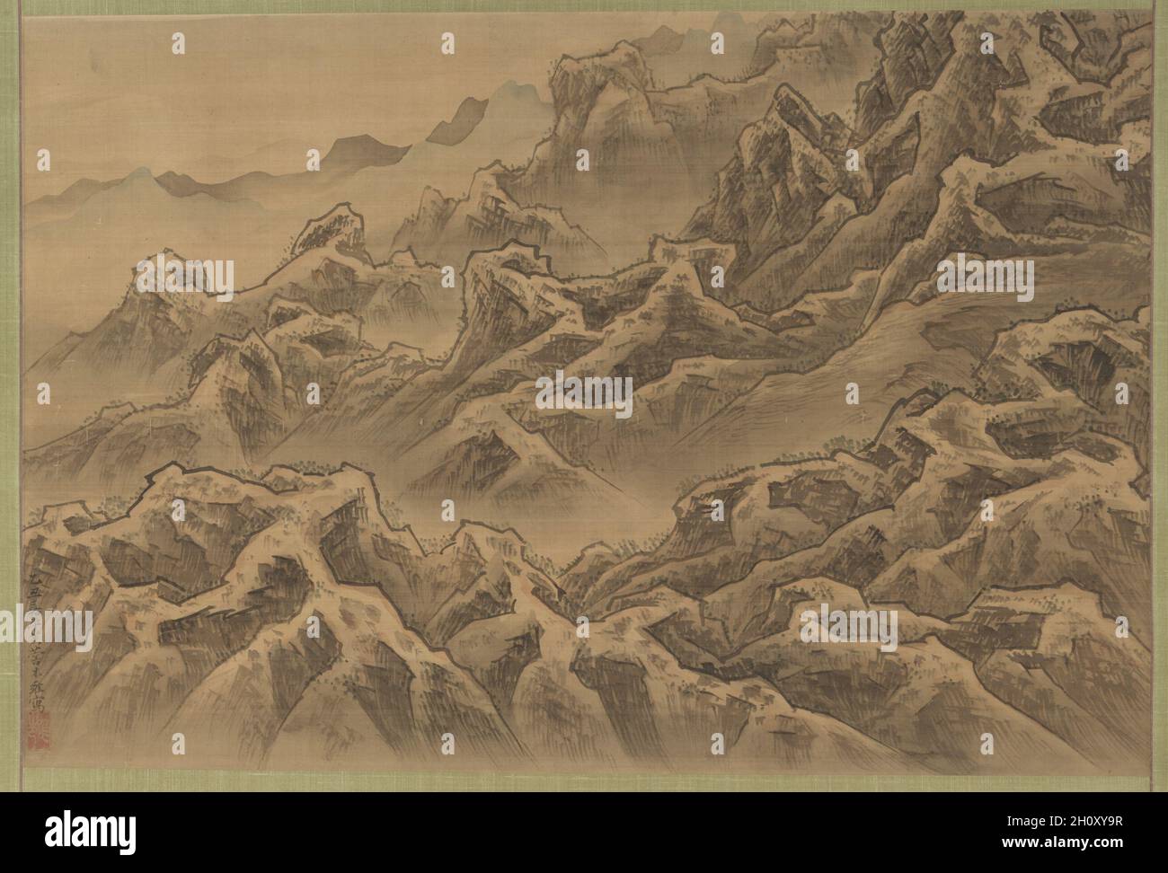 Mountains and Ravine, 1805. Suzuki Fuyō (Japanese, 1749-1816). Hanging scroll; ink and color on silk; painting only: 50 x 74 cm (19 11/16 x 29 1/8 in.); including mounting: 160 x 92.7 cm (63 x 36 1/2 in.). Stock Photo