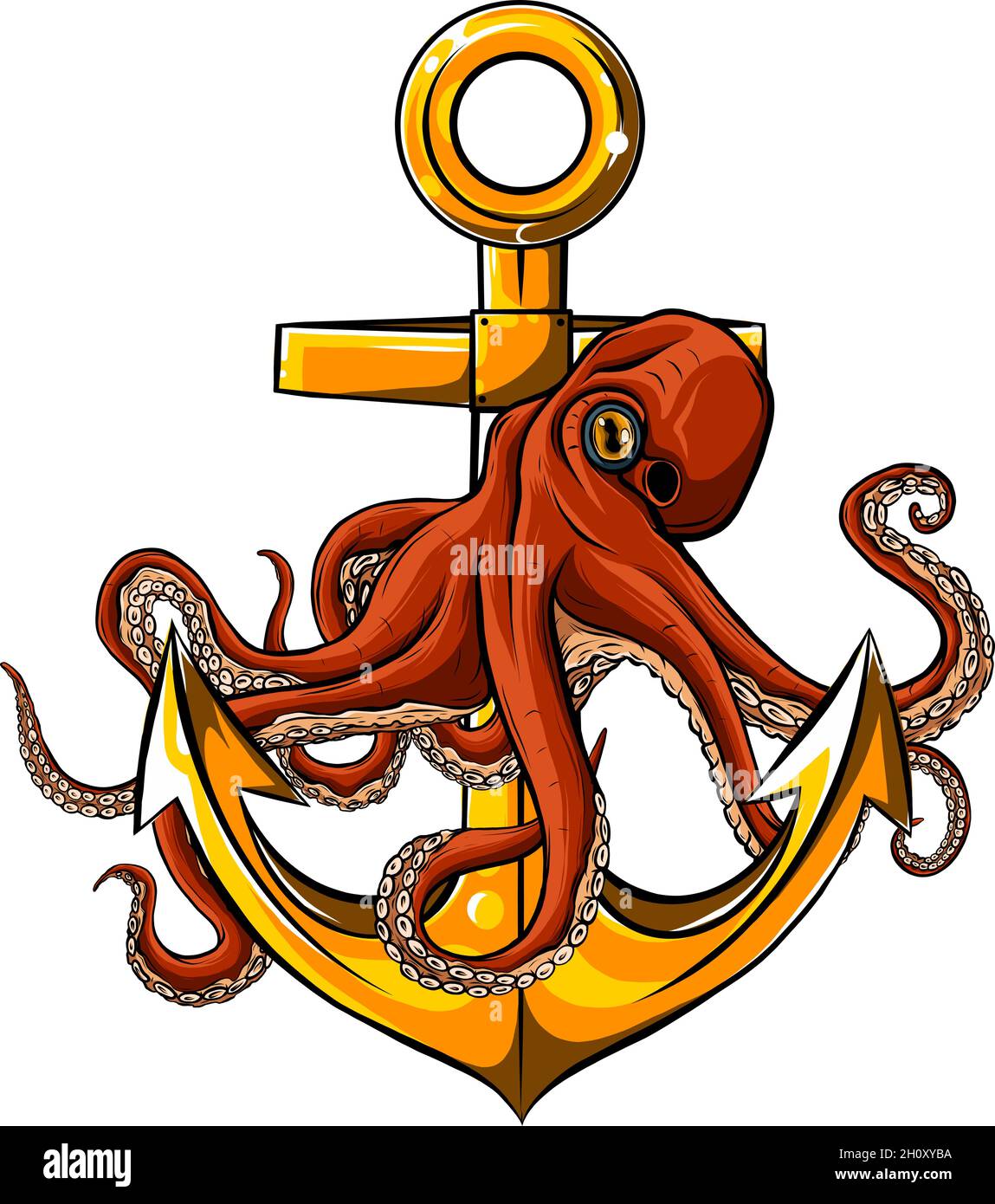octopus around the anchor vector illustration design Stock Vector