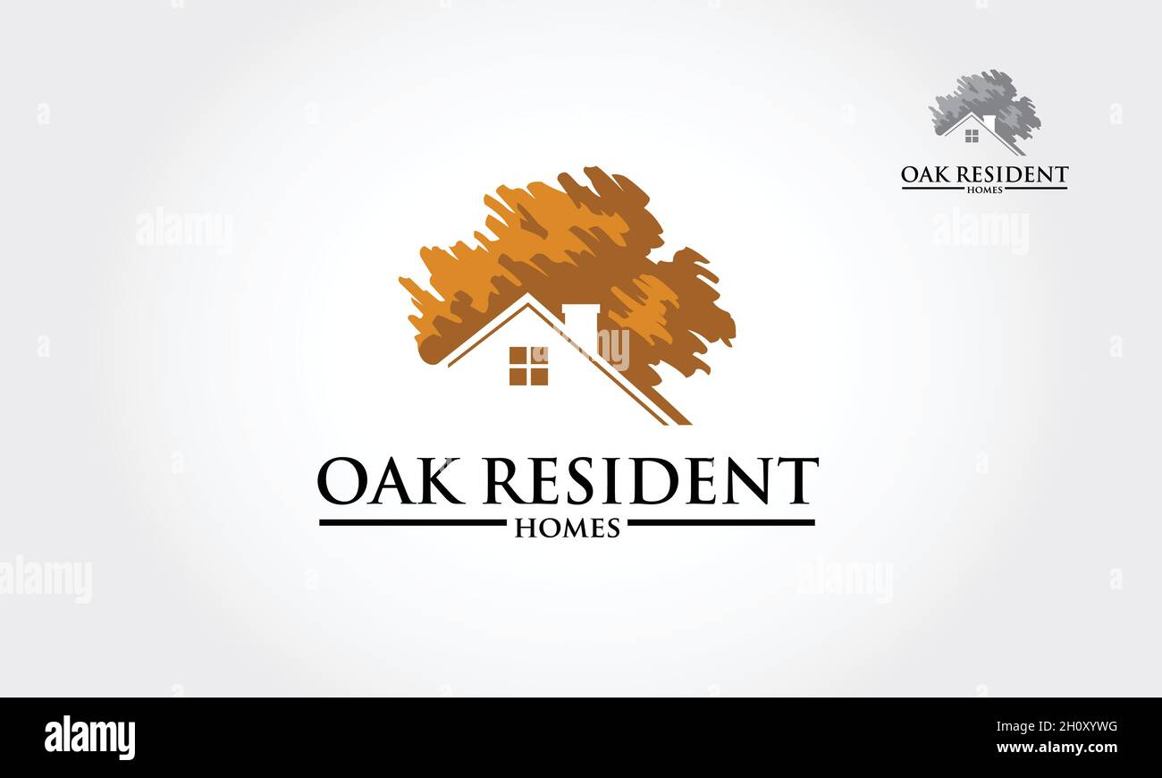 Oak Resident Home Vector Logo Illustration.  Vector logo design template of oak tree and house that made from a simple scratch. it's good for symboliz. Stock Vector