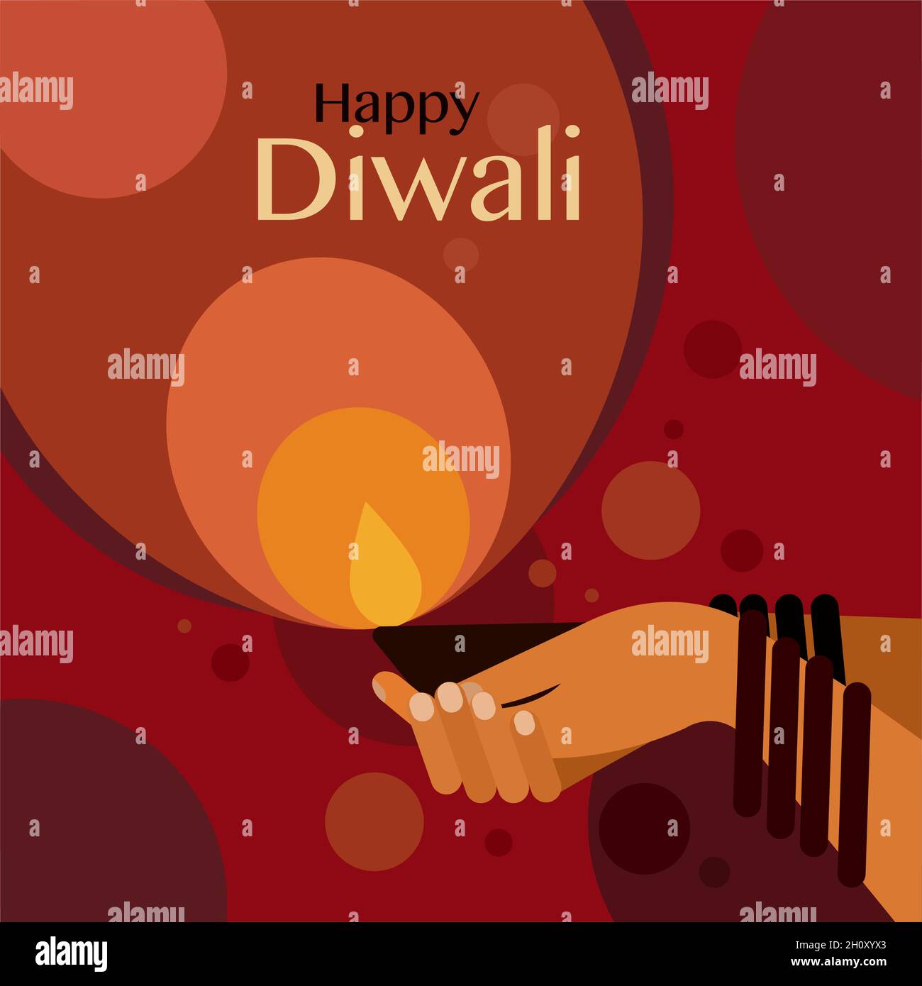 Hands holding Diwali oil lamps. Greetings for Diwali festival of India Stock Vector