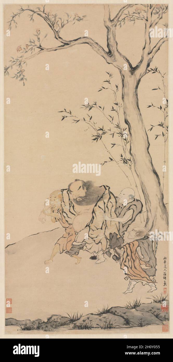 Zhong Kui Supported by Ghosts, 1700s. Luo Ping (Chinese, 1733-1799). Hanging scroll, ink and light color on paper; overall: 96.9 x 48.9 cm (38 1/8 x 19 1/4 in.). Stock Photo