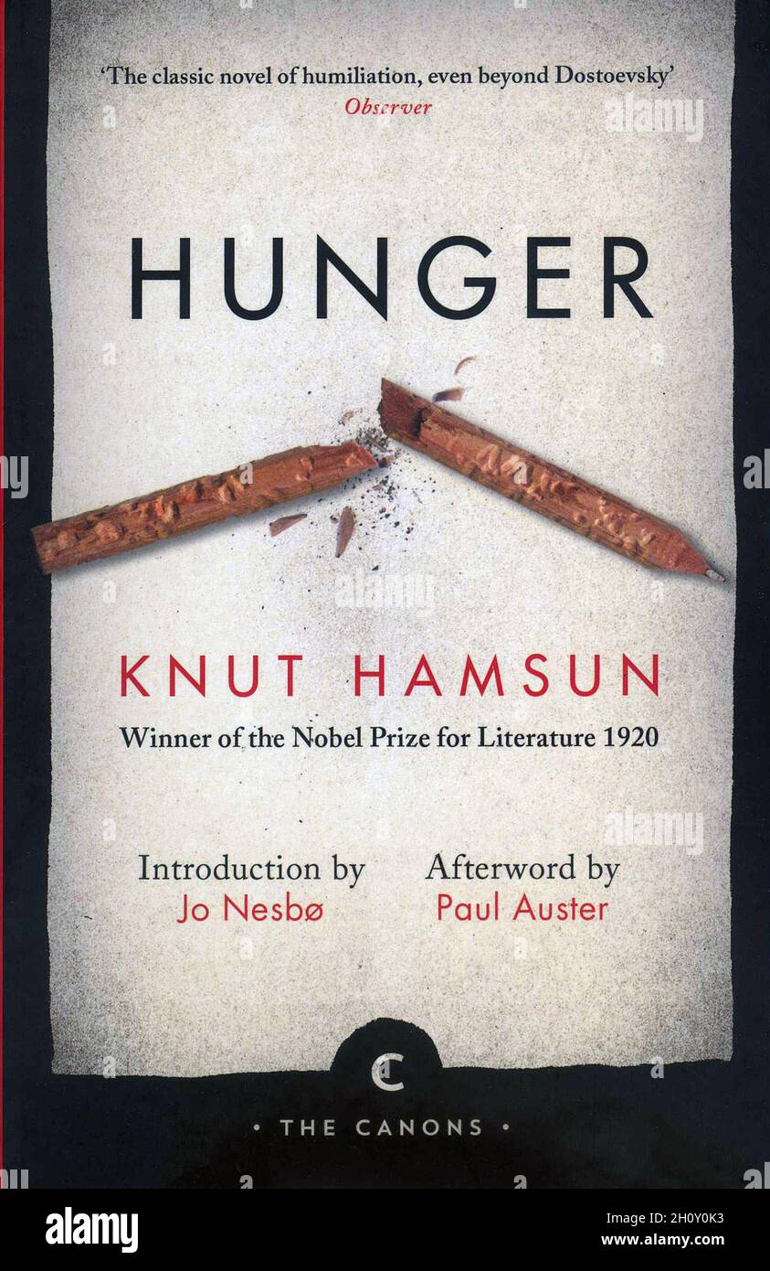 Book cover. 'Hunger' by Knut Hamsun. Stock Photo