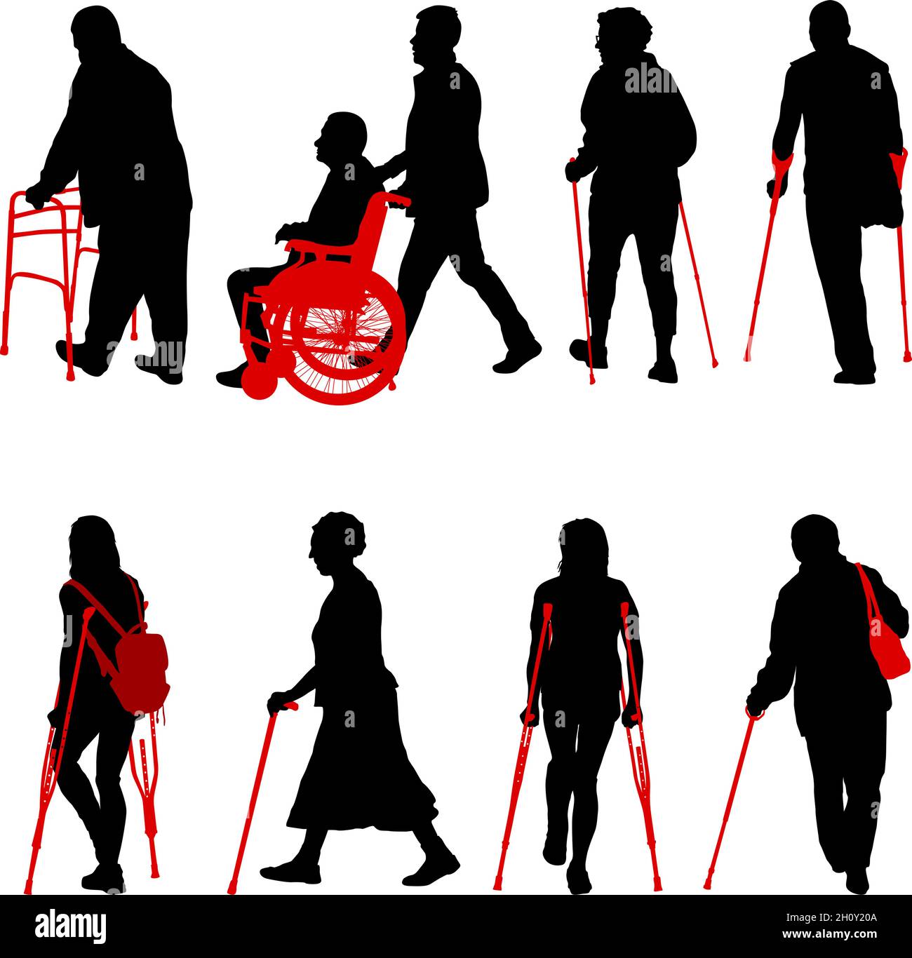 Set silhouette of disabled people on a white background Stock Vector ...