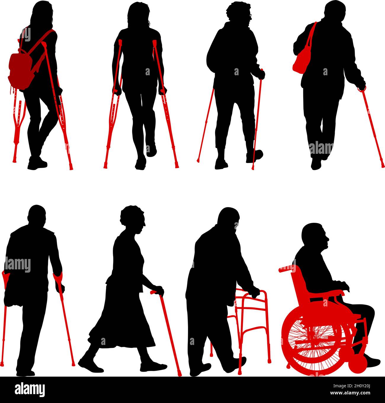 Set silhouette of disabled people on a white background Stock Vector ...