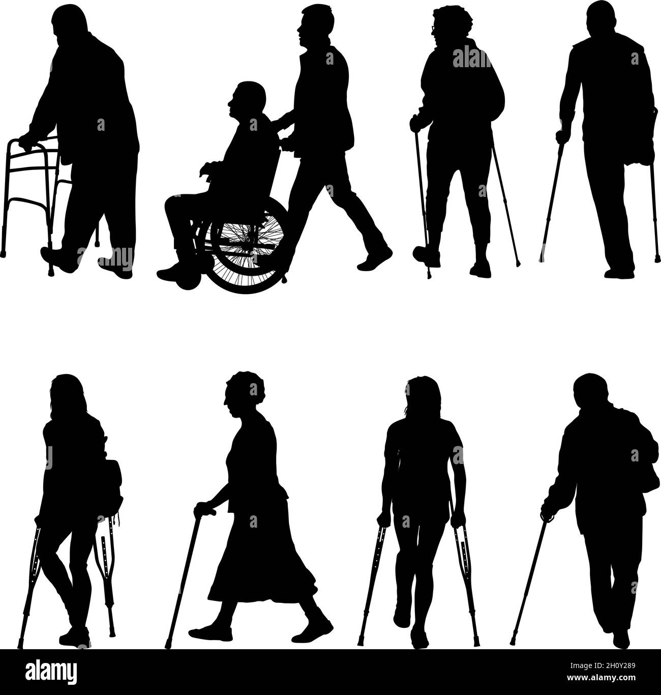 Set silhouette of disabled people on a white background Stock Vector ...