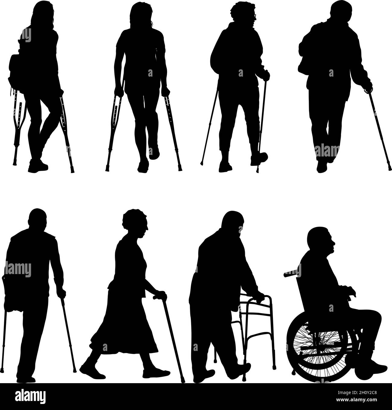 Set silhouette of disabled people on a white background Stock Vector ...