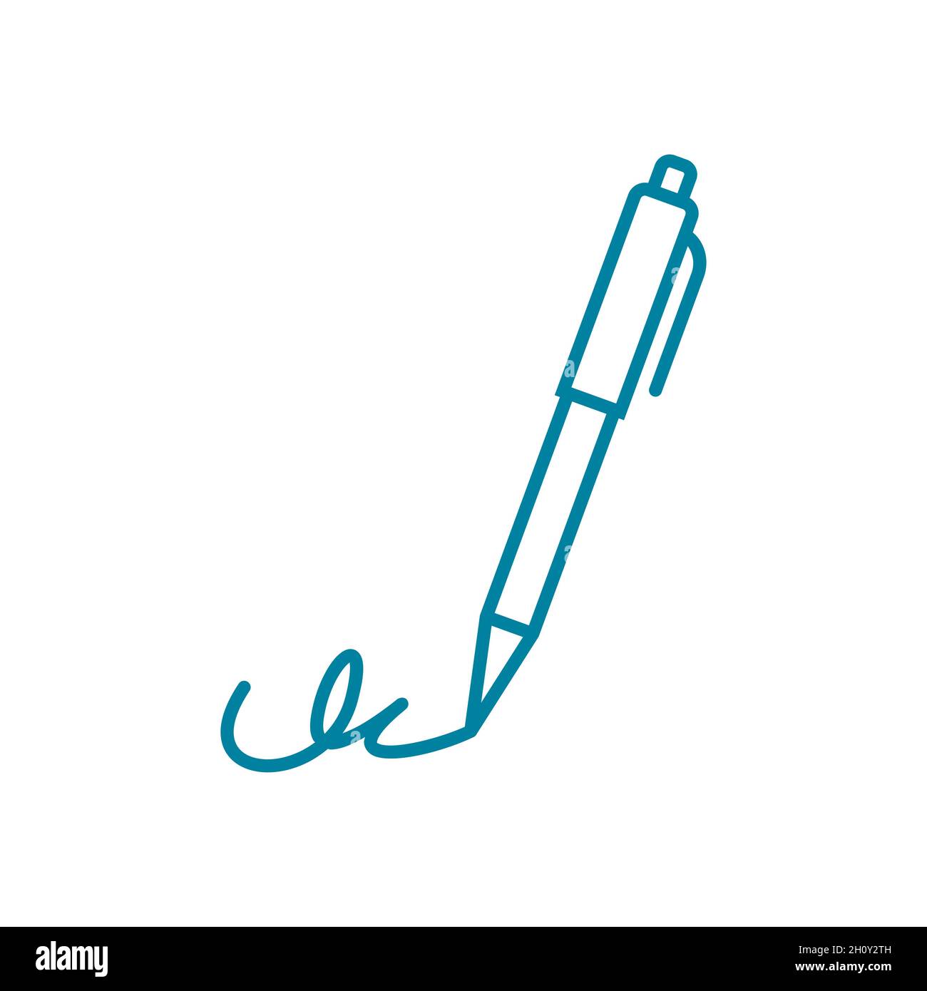Signature line icon. Digital signature symbol. Biometrics handwriting recognition. Blue pen writing. Sign a contract outline. Ratify, underwrite  sign Stock Vector