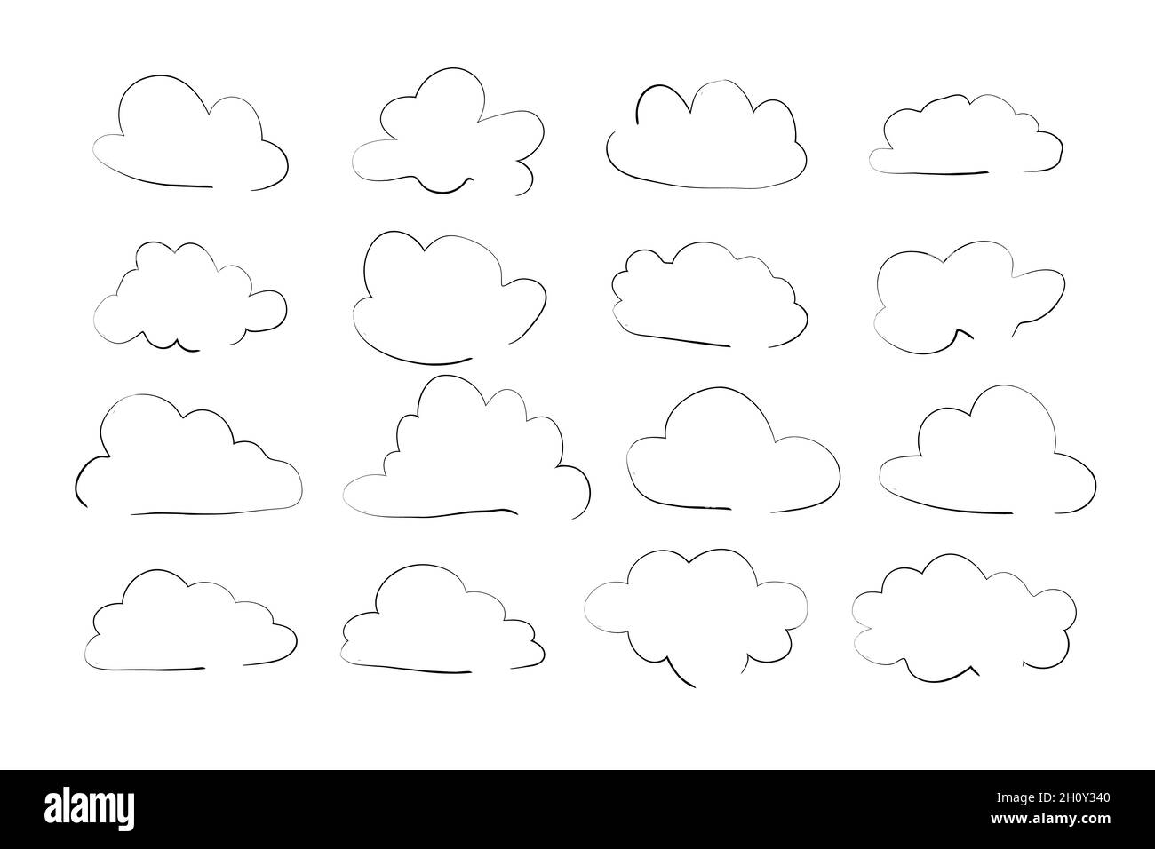 cloud set in hand drawn doodle sketch style, simple outline clouds Stock Vector