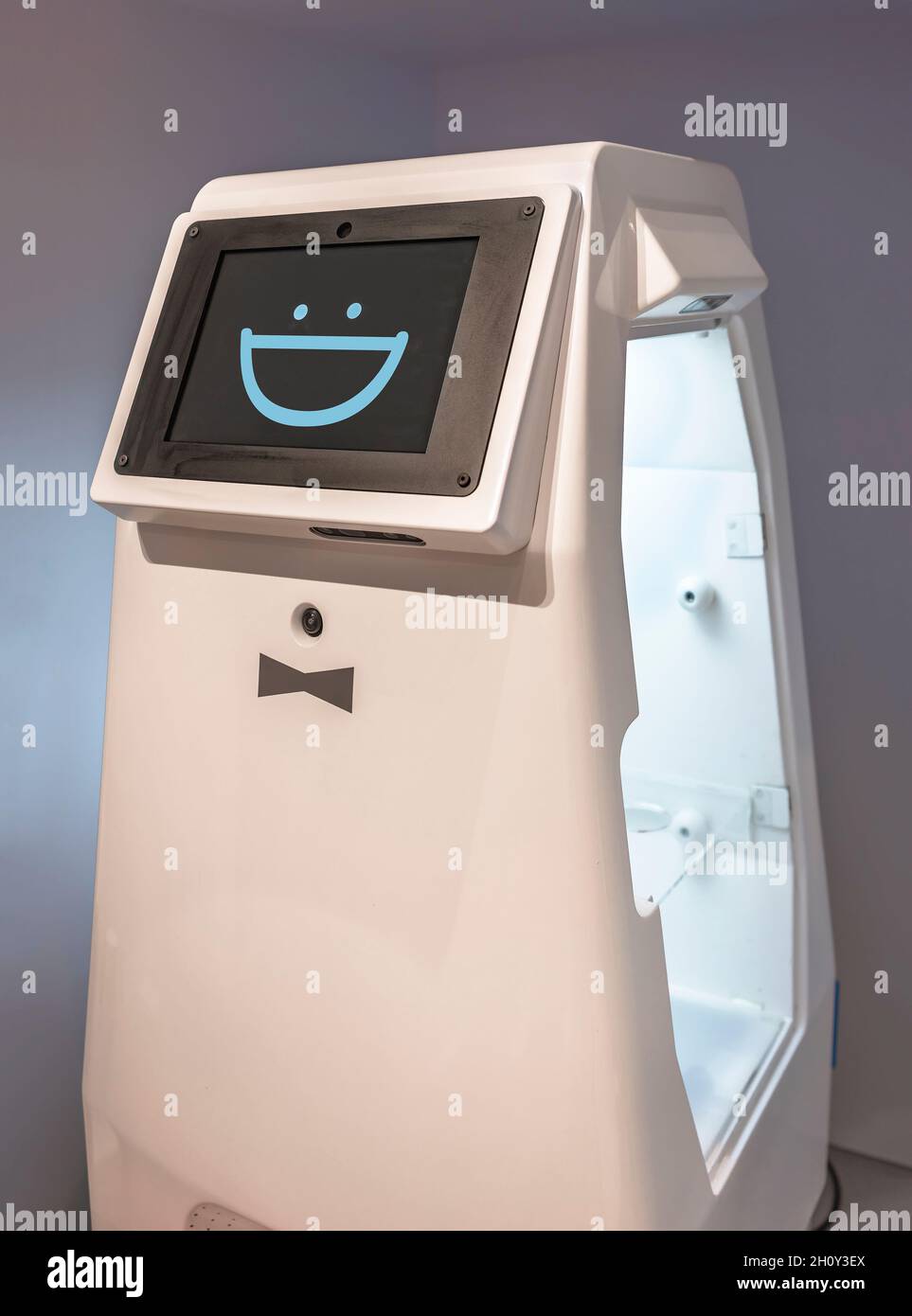 tokyo, japan - august 30 2021: Waiter service robot called MELBot developed by Mitsubishi Electric integrating Internet of Things technology to help w Stock Photo