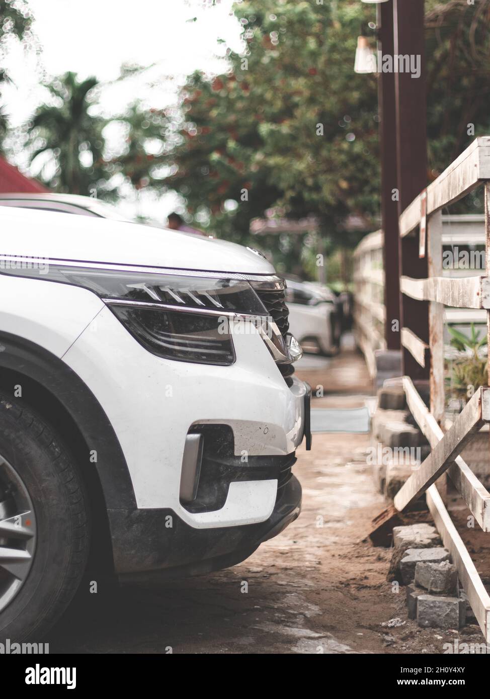 West Bangal, India - October 09, 2021 : Kia Seltos in white color stock photo. Stock Photo