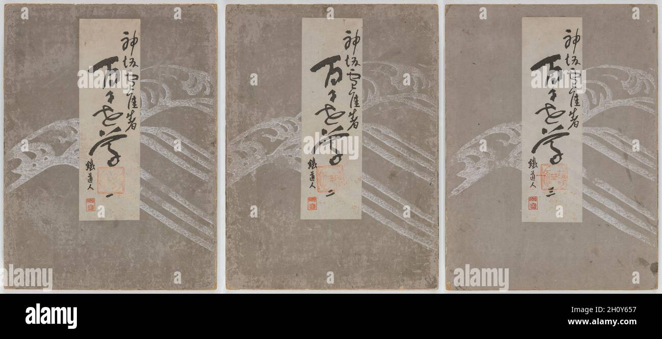 Flowers of a Hundred Worlds (Momoyogusa), vols. 1-3, 1909-10. Kamisaka Sekka (Japanese, 1866-1942). Woodblock prints, ink, color, gold, and silver on paper; sheet: 29.9 x 22.1 cm (11 3/4 x 8 11/16 in.).  This set of three woodblock printed albums displays the graphic design prowess of Kamisaka Sekka. The images were first distributed one by one to subscribers to the series but later were reissued in bound form, like these books, for mass consumers. Each print features a vignette taken from nature or Japanese literature. Many of the scenes have a long history in Japan, originating in the 900s o Stock Photo