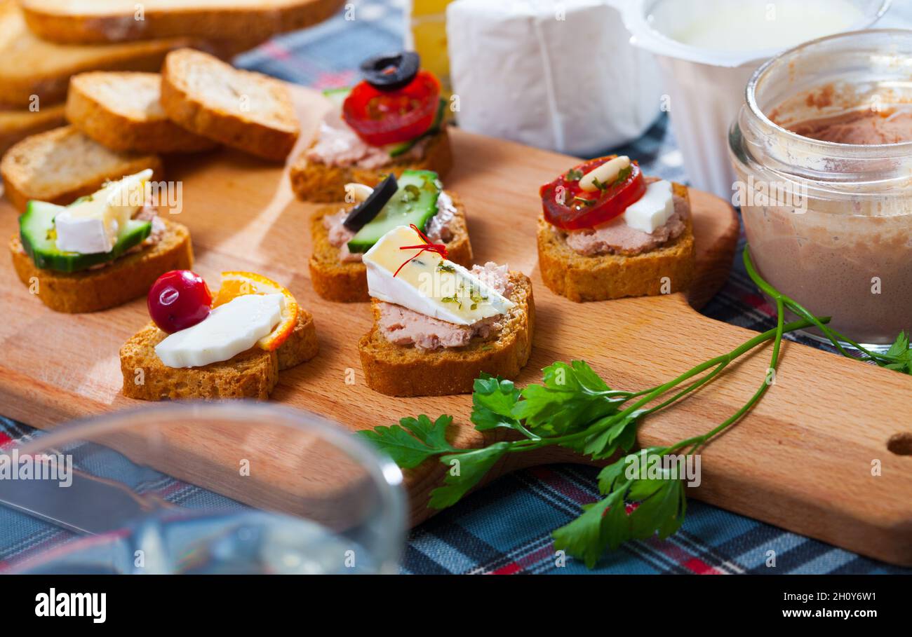 Assorted homemade canape appetizers Stock Photo