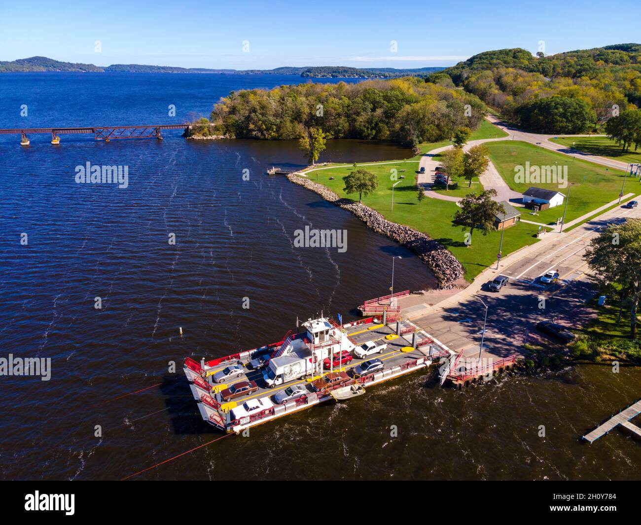 The Merrimac Ferry crosses the Wisconsin River between Merrimac and