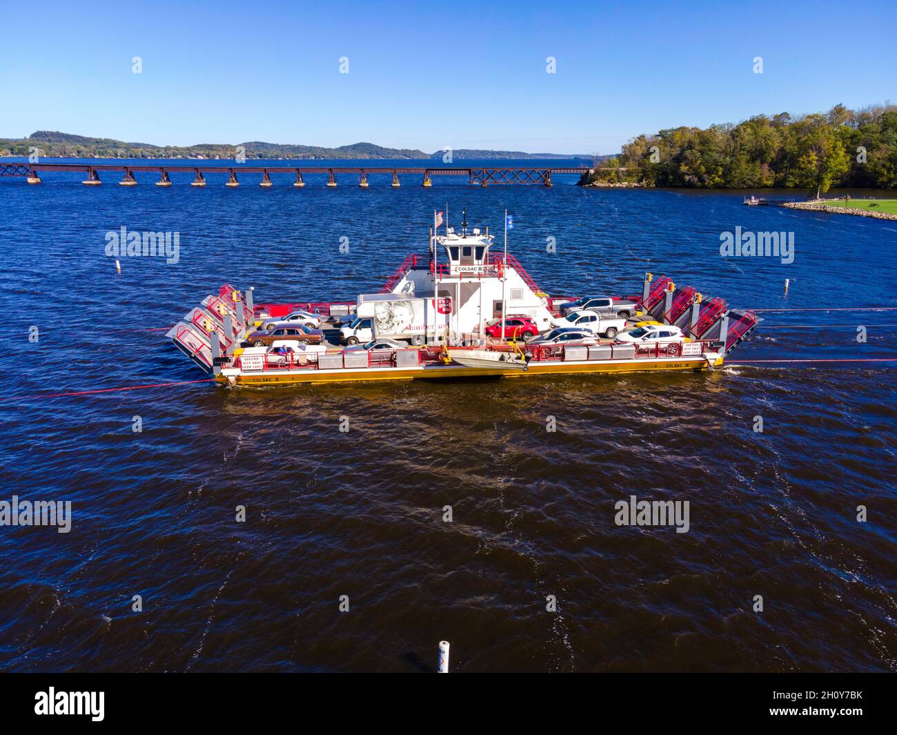 The Merrimac Ferry crosses the Wisconsin River between Merrimac and