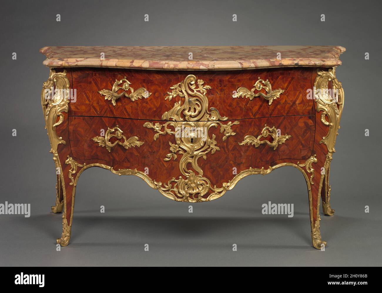 Oak, tulipwood marquetry, gilt metal 
