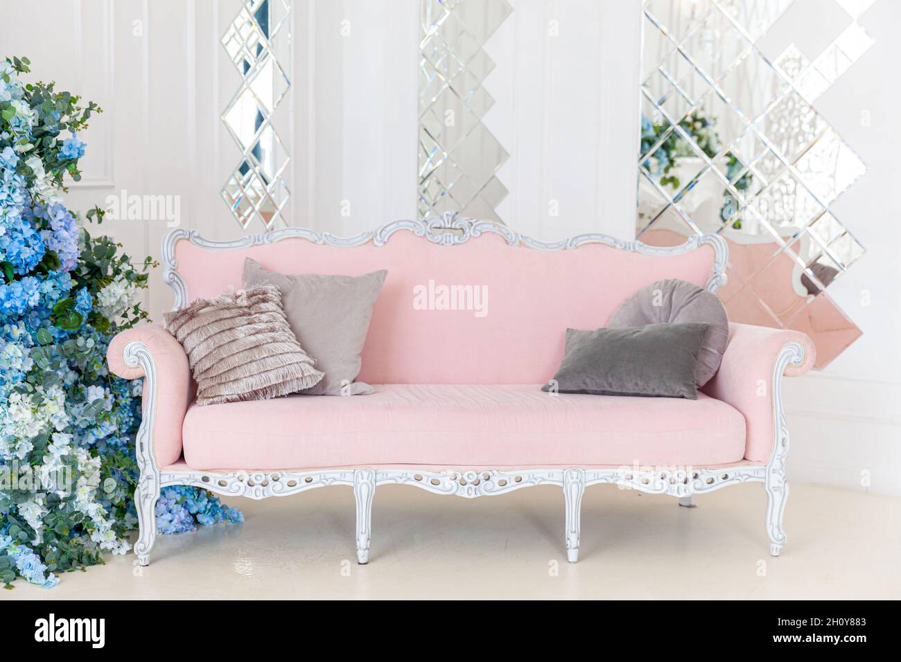 Beautiful luxury classic clean interior living room in white color with ...
