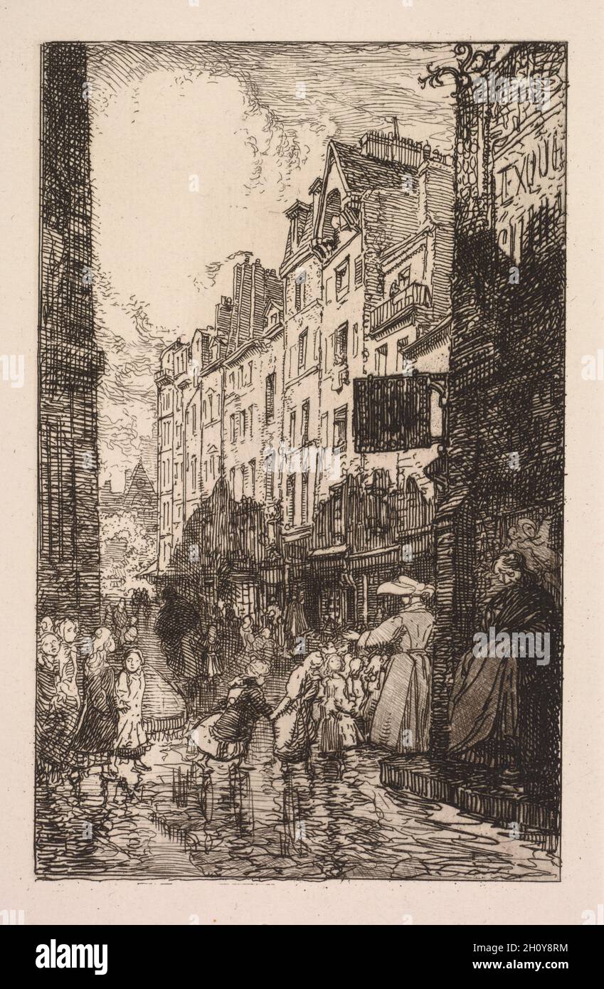 La Biévre, Les Gobelins, Saint-Séverin: Le Quartier Saint-Séverin: La Rue des Prêtres Saint-Séverin, 1901. Auguste Louis Lepère (French, 1849-1918). Etching; sheet: 29.4 x 21.5 cm (11 9/16 x 8 7/16 in.); platemark: 17.9 x 11.2 cm (7 1/16 x 4 7/16 in.). Stock Photo