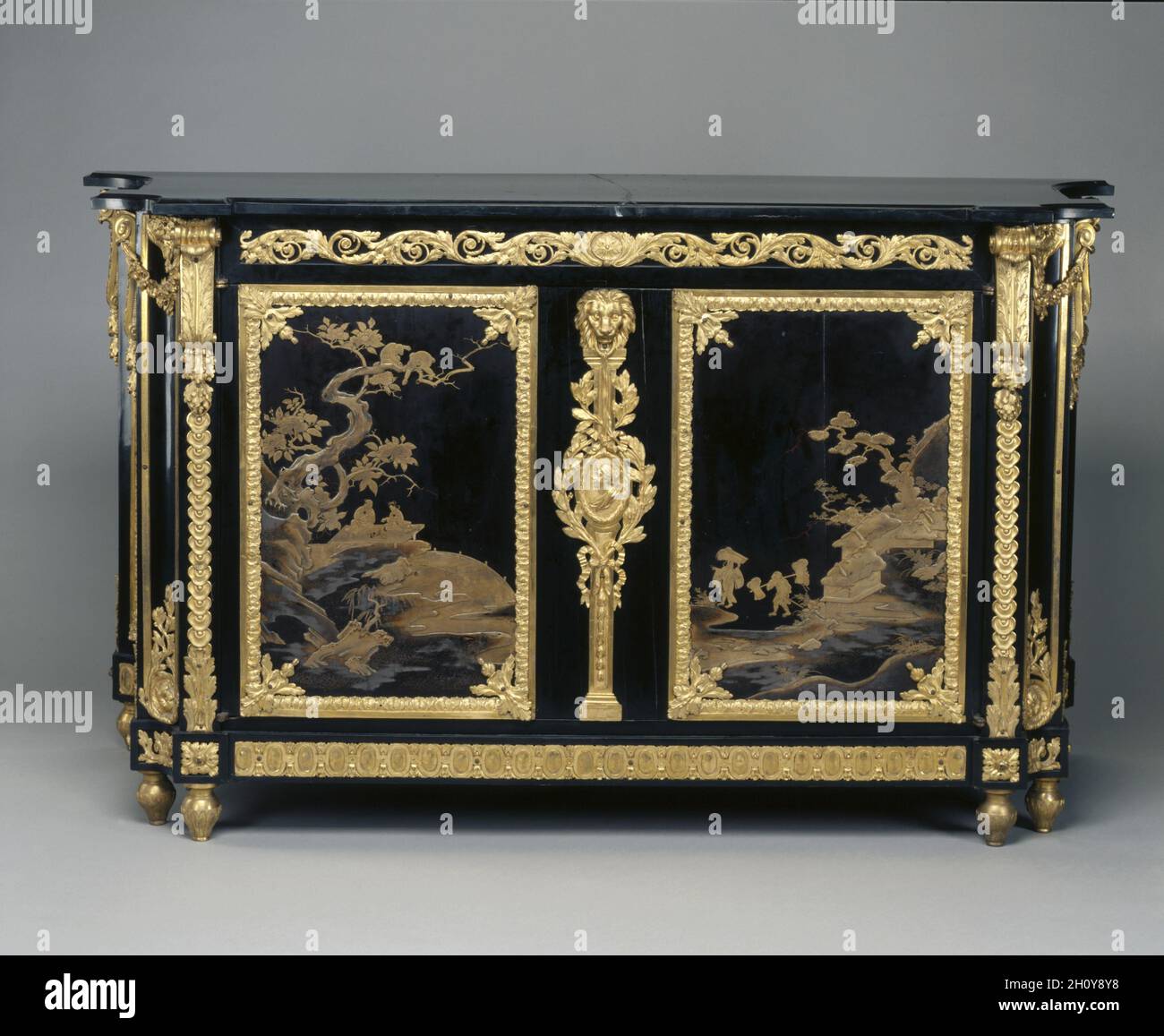 Chest of Drawers (Commode), c. 1765- 1770. René Dubois (French, 1737-1798). Ebony veneer with Japanese lacquer panels, gilt bronze mounts, and marble top; overall: 86.8 x 152.4 x 59.7 cm (34 3/16 x 60 x 23 1/2 in.). Stock Photo