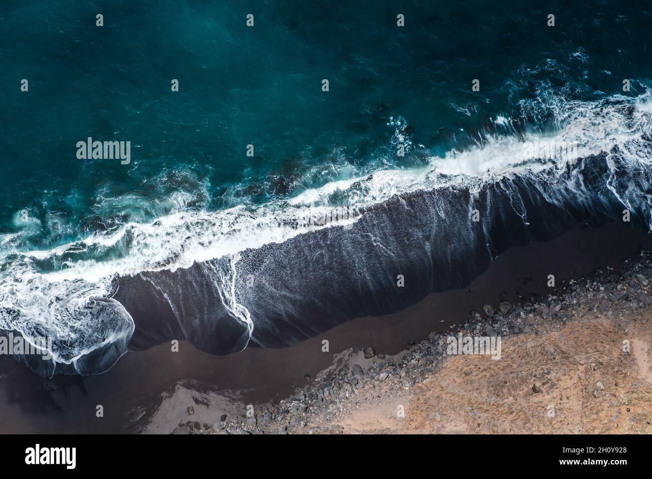beach aerial, ocean waves drone shot landscpape Stock Photo