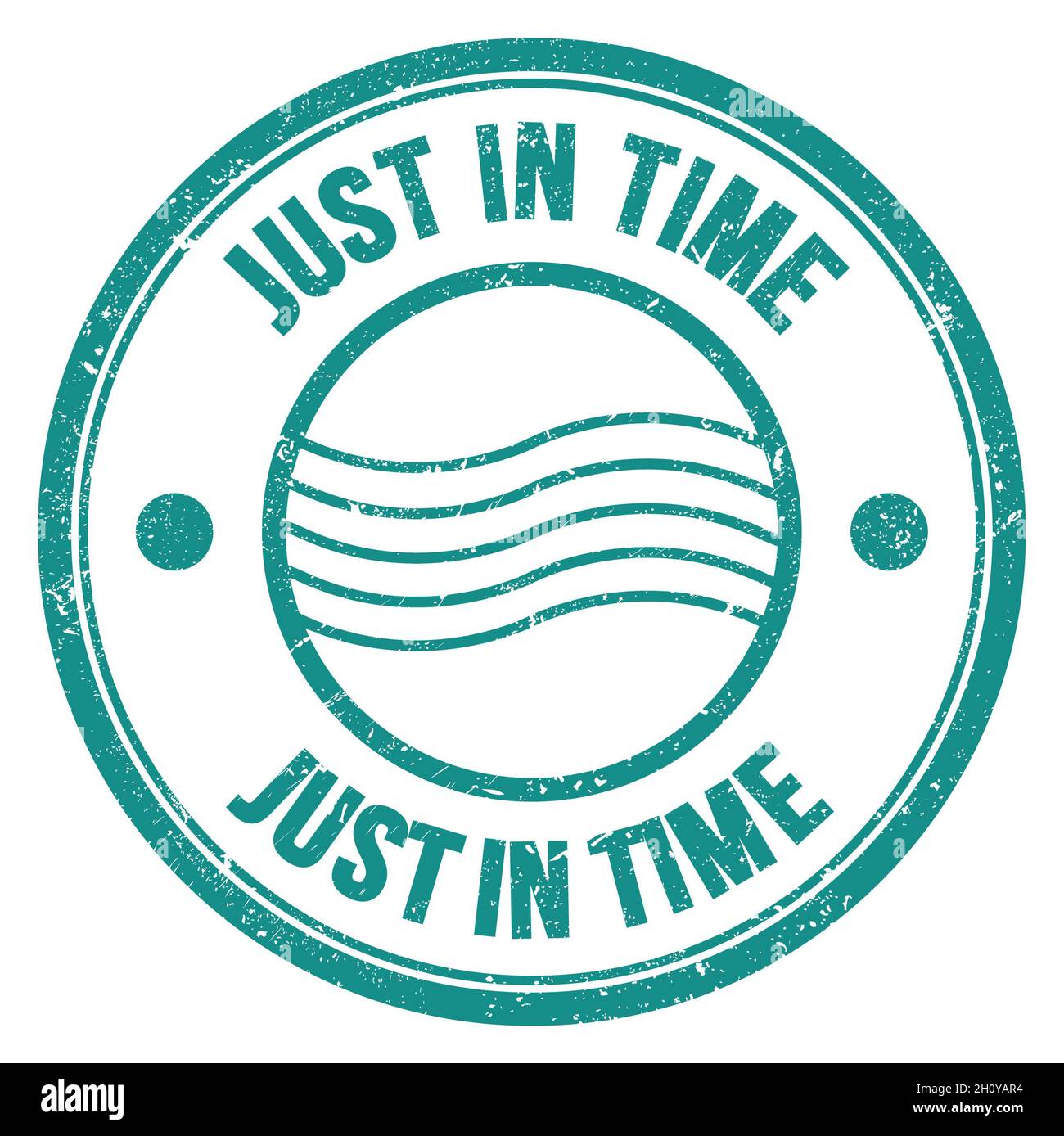 JUST IN TIME word written on blue round postal stamp sign Stock Photo ...