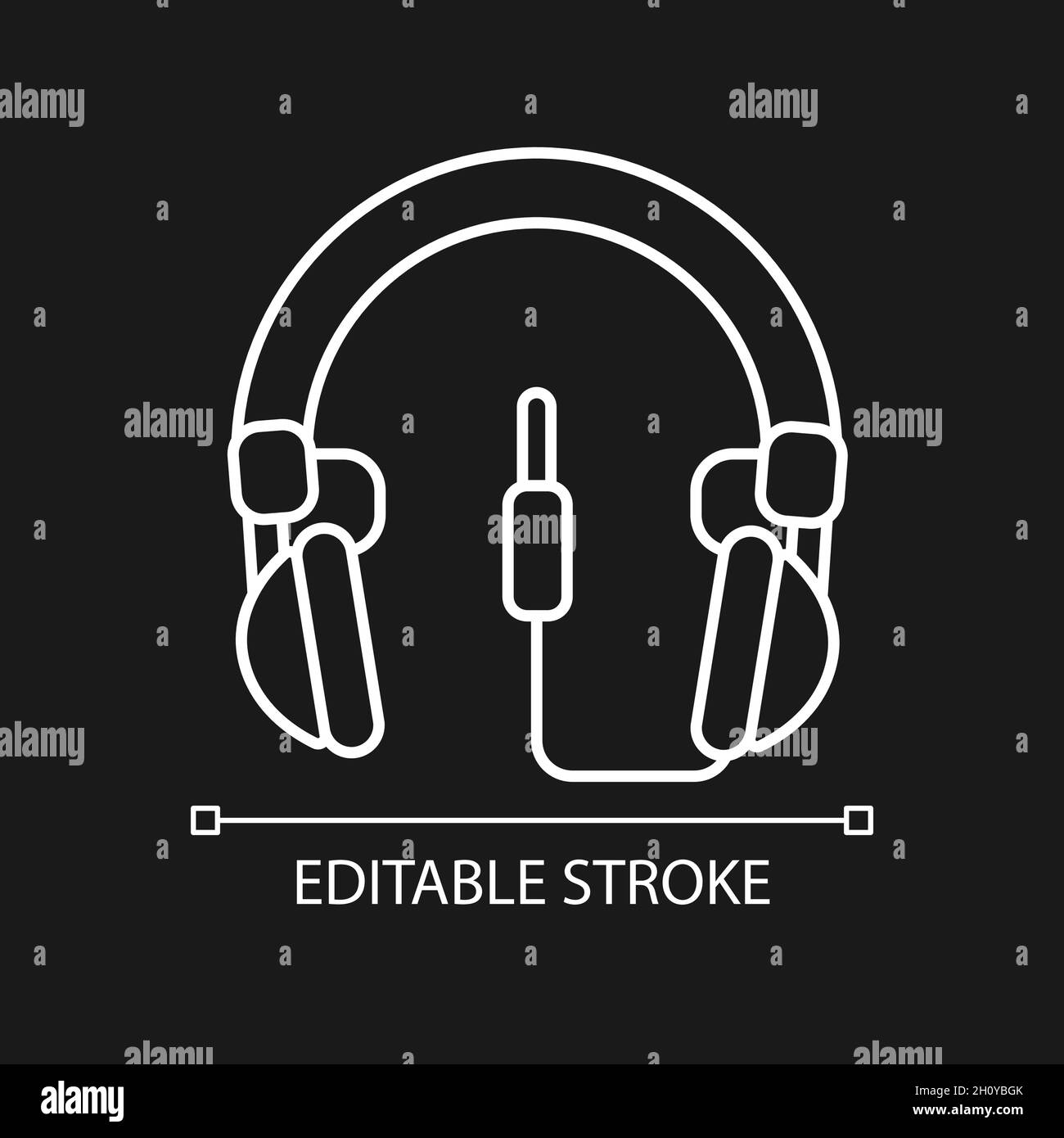 Wired circumaural headset white linear icon for dark theme Stock Vector