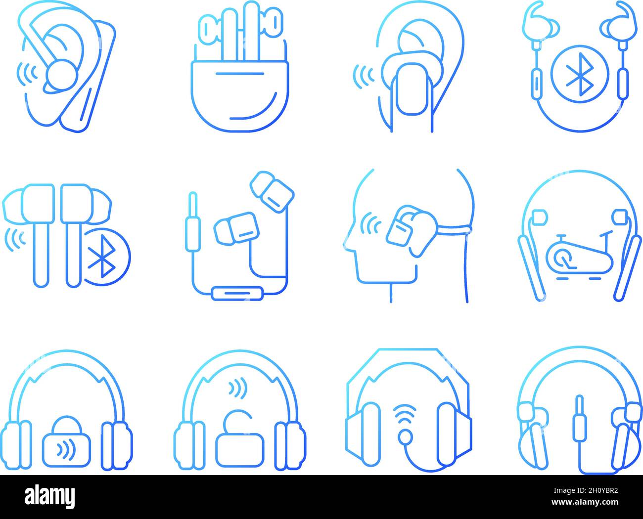 Different types of headphones gradient linear vector icons set Stock Vector