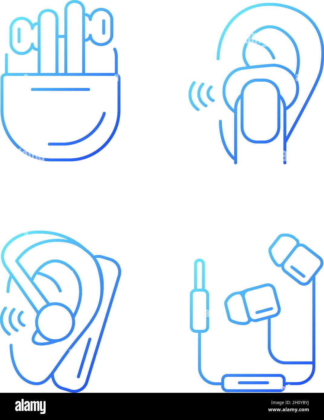 Compact in ear earphones gradient linear vector icons set Stock Vector