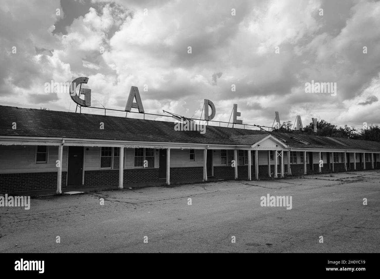 The abandoned Gardenway Motel, on Route 66 in Villa Ridge, Missouri