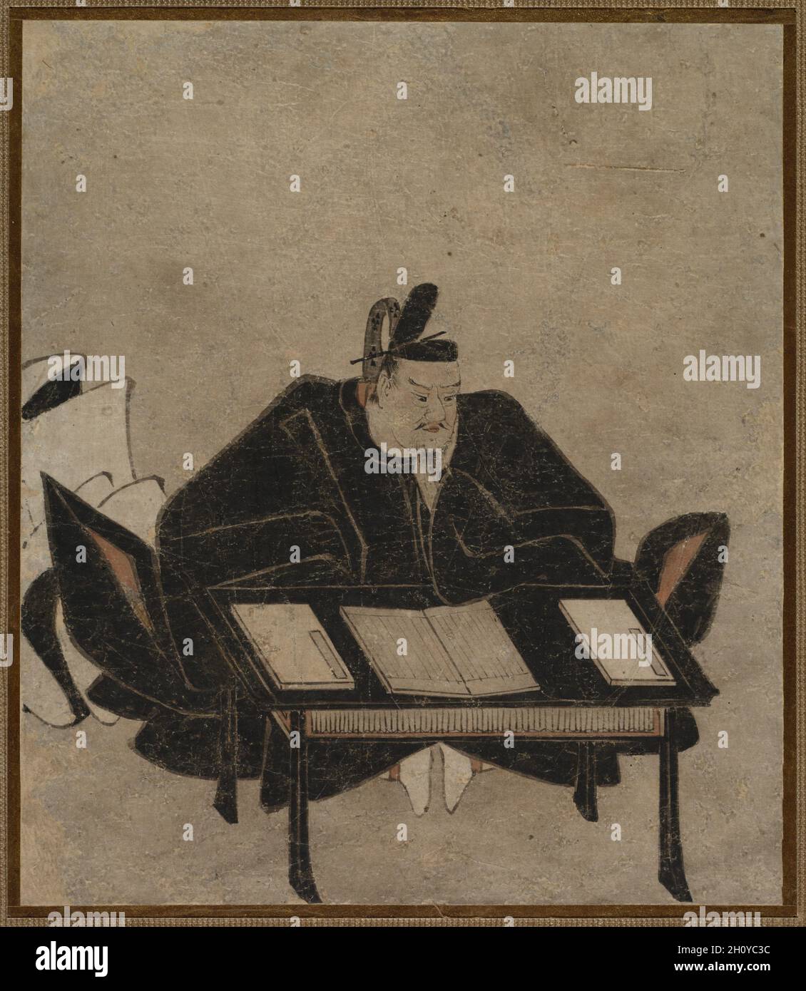 Seated Official, 1700s. Japan, Edo period (1615-1868). Album painting; ink and color on paper; overall: 20.2 x 17.5 cm (7 15/16 x 6 7/8 in.). Stock Photo