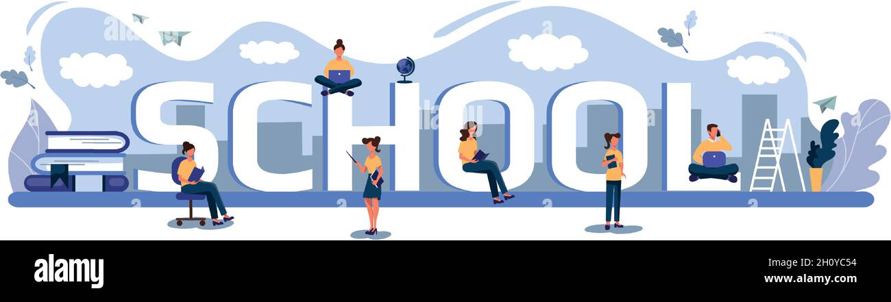 School concept panoramic web template for advertising - Vector illustration Stock Vector