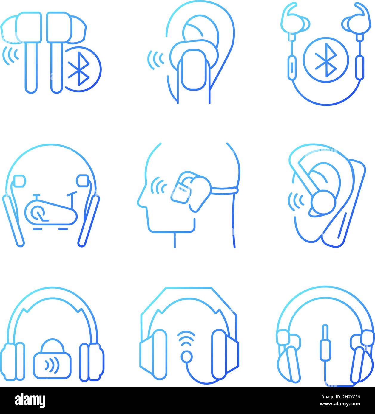 Earphones gradient linear vector icons set Stock Vector