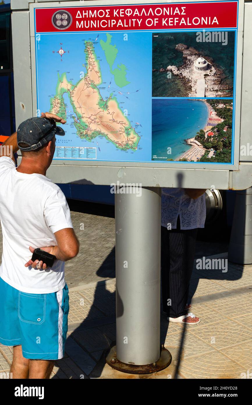 Map directions. sign. . Argostoli  Cephalonia Greek Islands Stock Photo