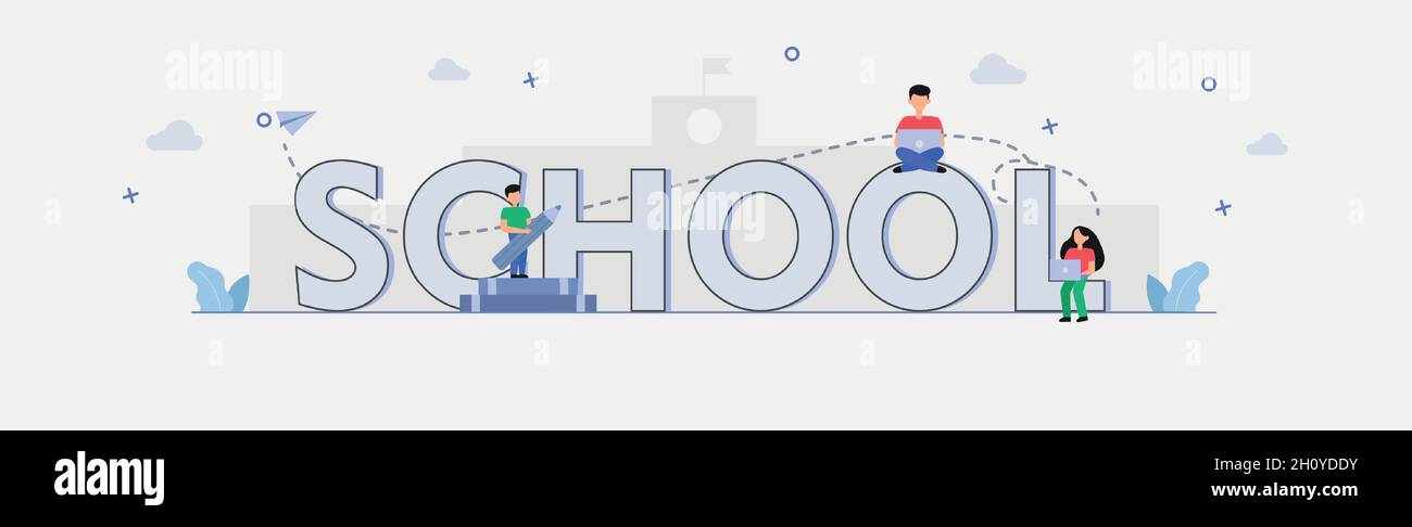 School concept panoramic web template for advertising - Vector illustration Stock Vector