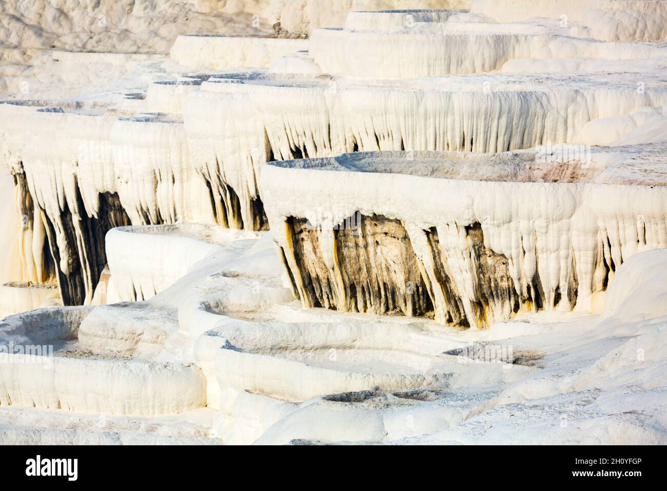 White travertine formations at hot springs of Pamukkale, Turkey Stock ...